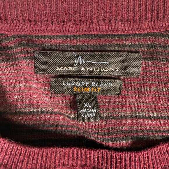 MARC ANTHONY Men's X-LARGE Slim Fit BURGUNDY WINE Stripe SWEATER Luxury Blend - Picture 3 of 6